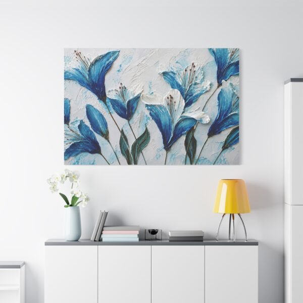 Blue Floral Canvas Wall Art – Textured Stretched Matte Canvas - Image 1