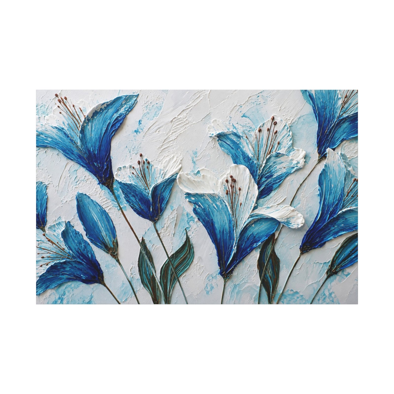 Blue Floral Canvas Wall Art – Textured Stretched Matte Canvas - Image 2