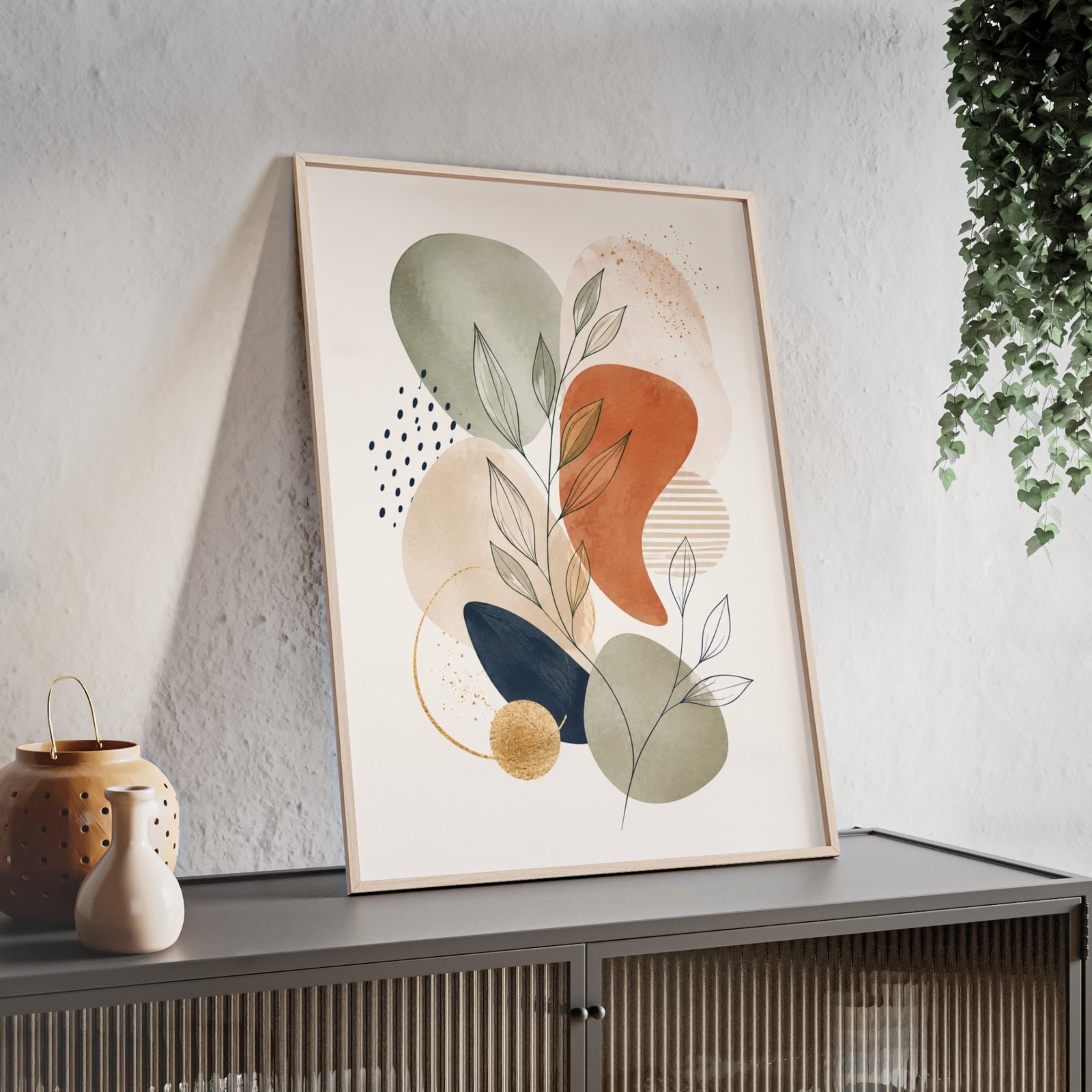 Boho Print Poster with Wooden Frame — Mid-Century Earth Tones Wall Art - Image 3