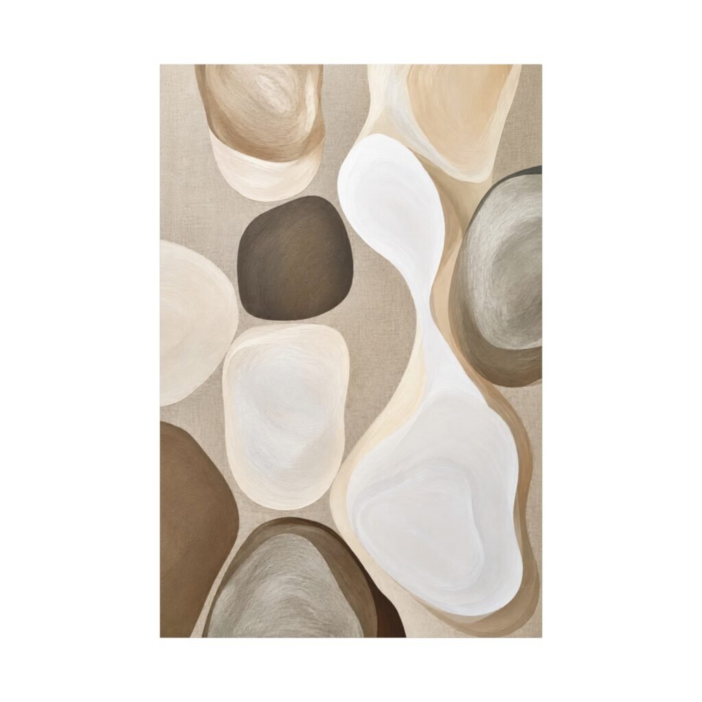 Neutral Abstract Canvas Wall Art – Beige & Brown Organic Shapes, Matte Stretched 1.25"