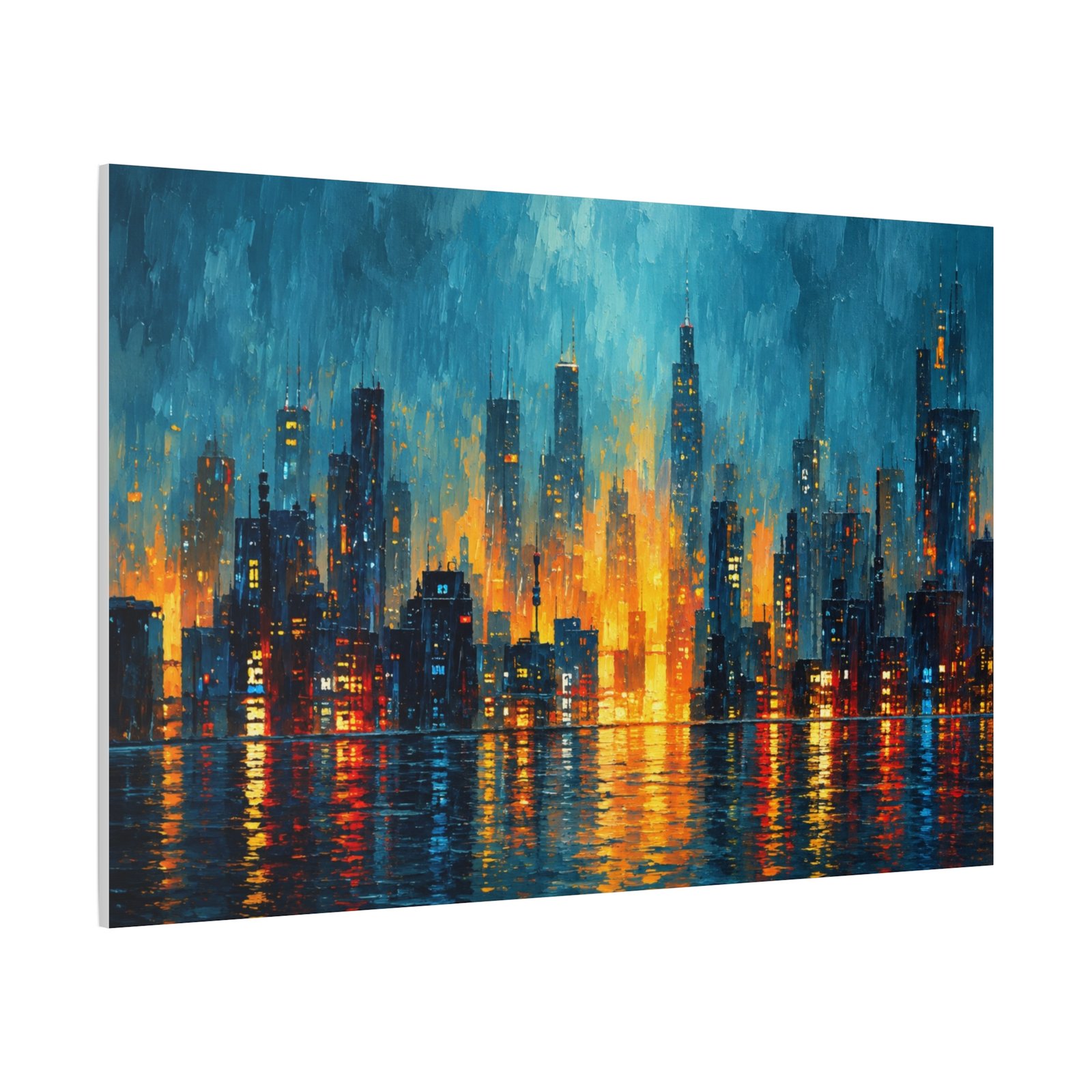 City Lights Abstract Matte Canvas Print — Blue & Amber Skyline Wall Art, Stretched 1.25" - Image 2