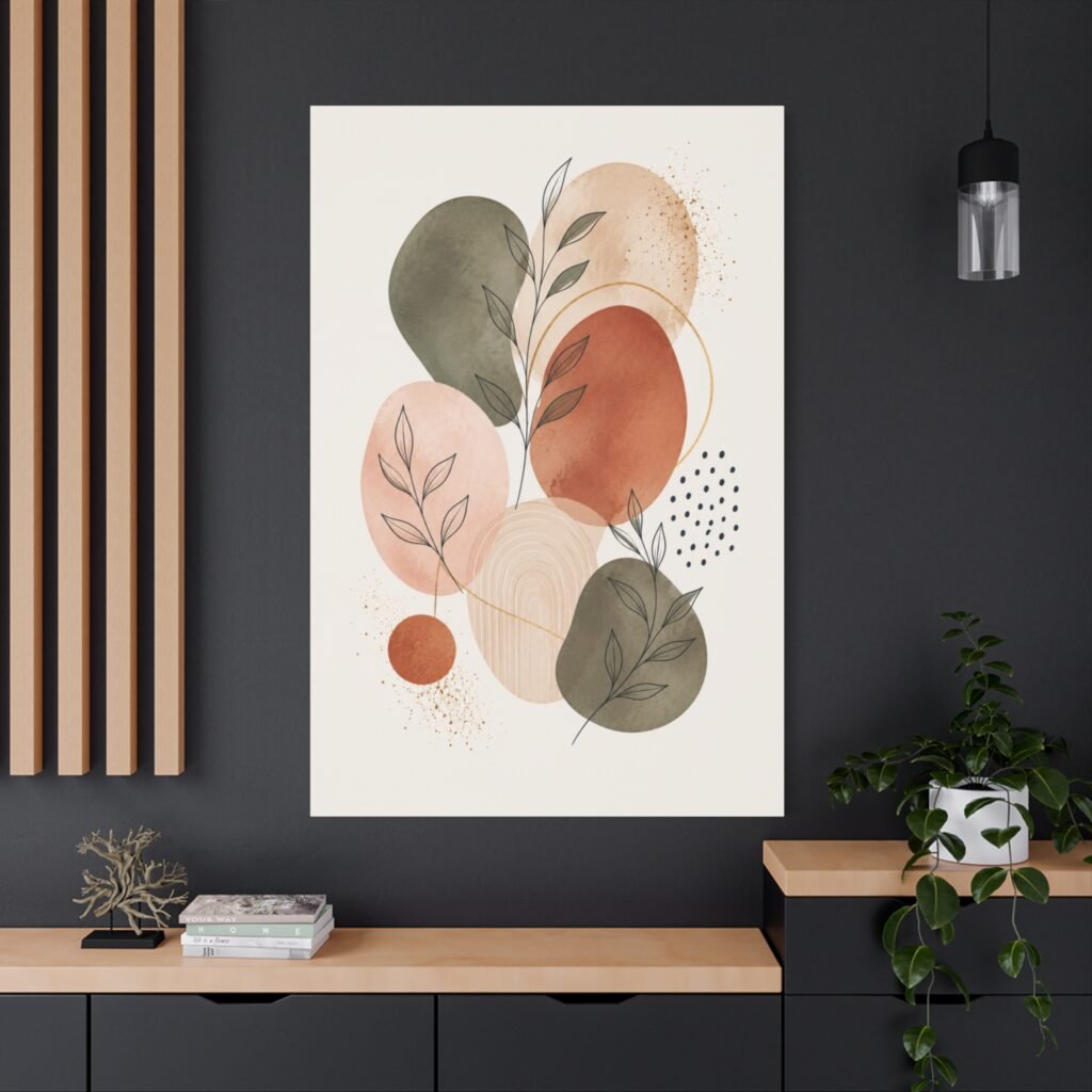 Abstract Botanical Canvas Wall Art – Earth Tone Minimalist Stretched Canvas