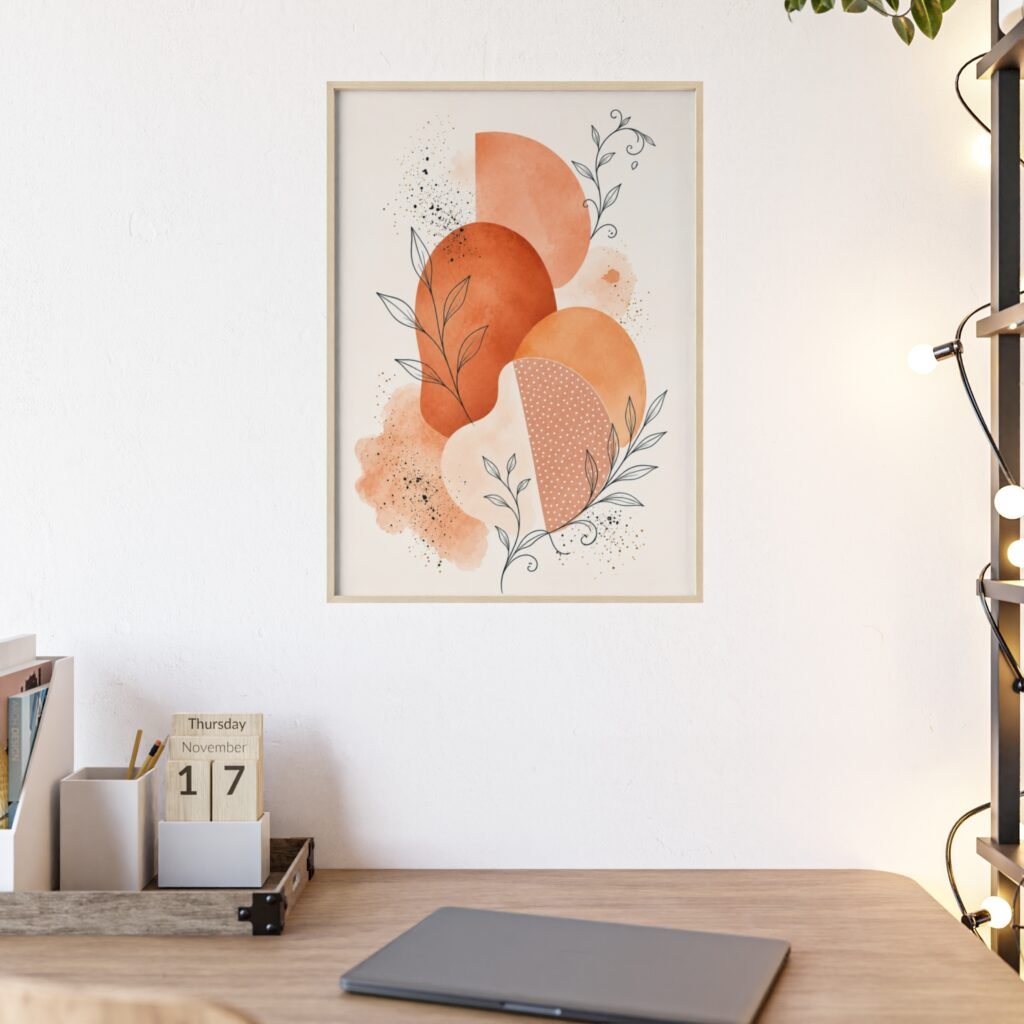 Boho Terracotta Botanical Poster with Wooden Frame