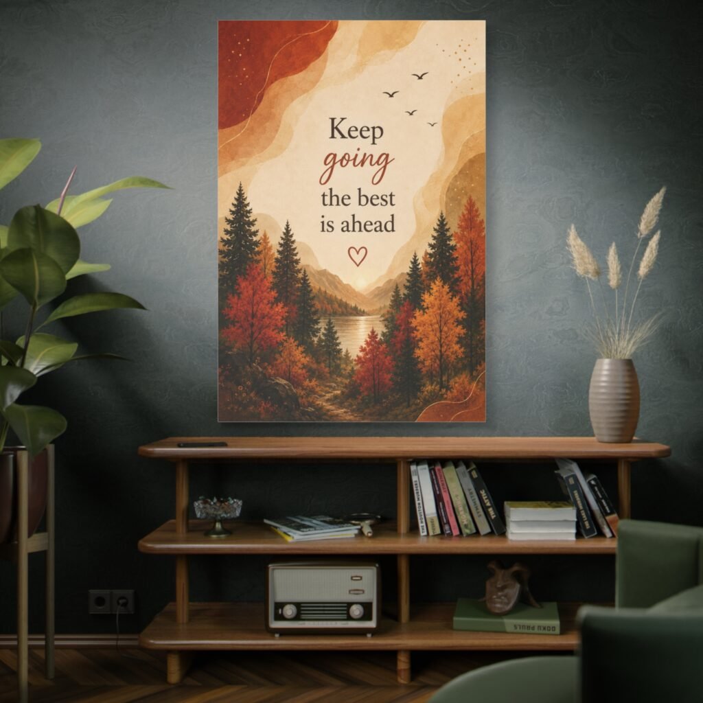 Canvas Wall Art - "Keep Going the Best Is Ahead" Autumn Landscape