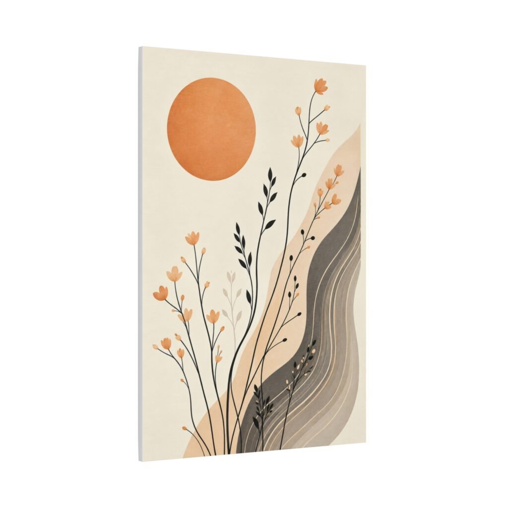 Abstract Sunflower Botanical Canvas Print — Neutral Boho Wall Art