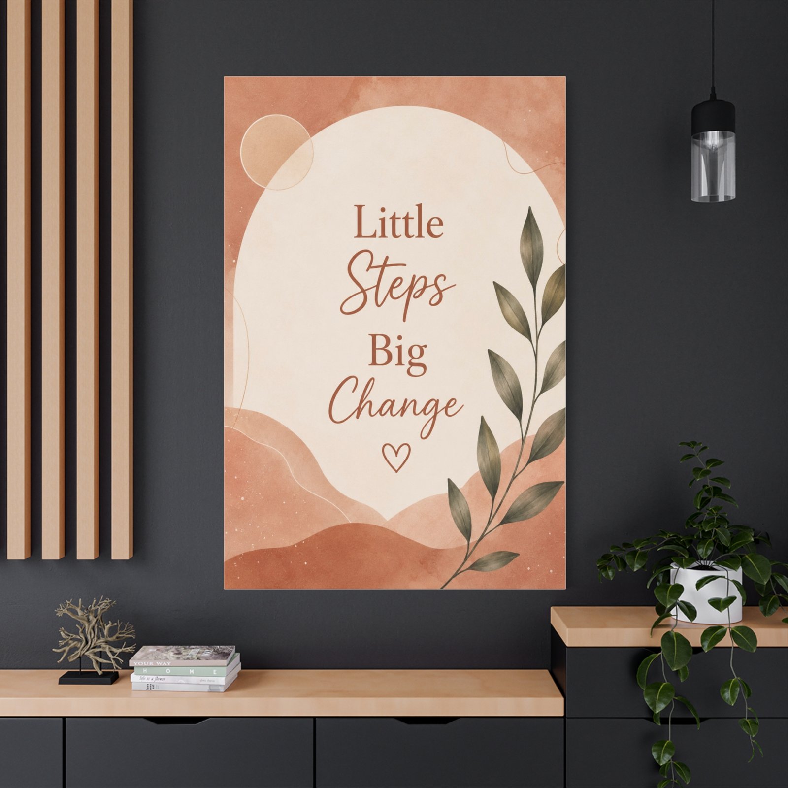 Inspirational Canvas Wall Art - "Little Steps Big Change" Botanical Quote - Image 4