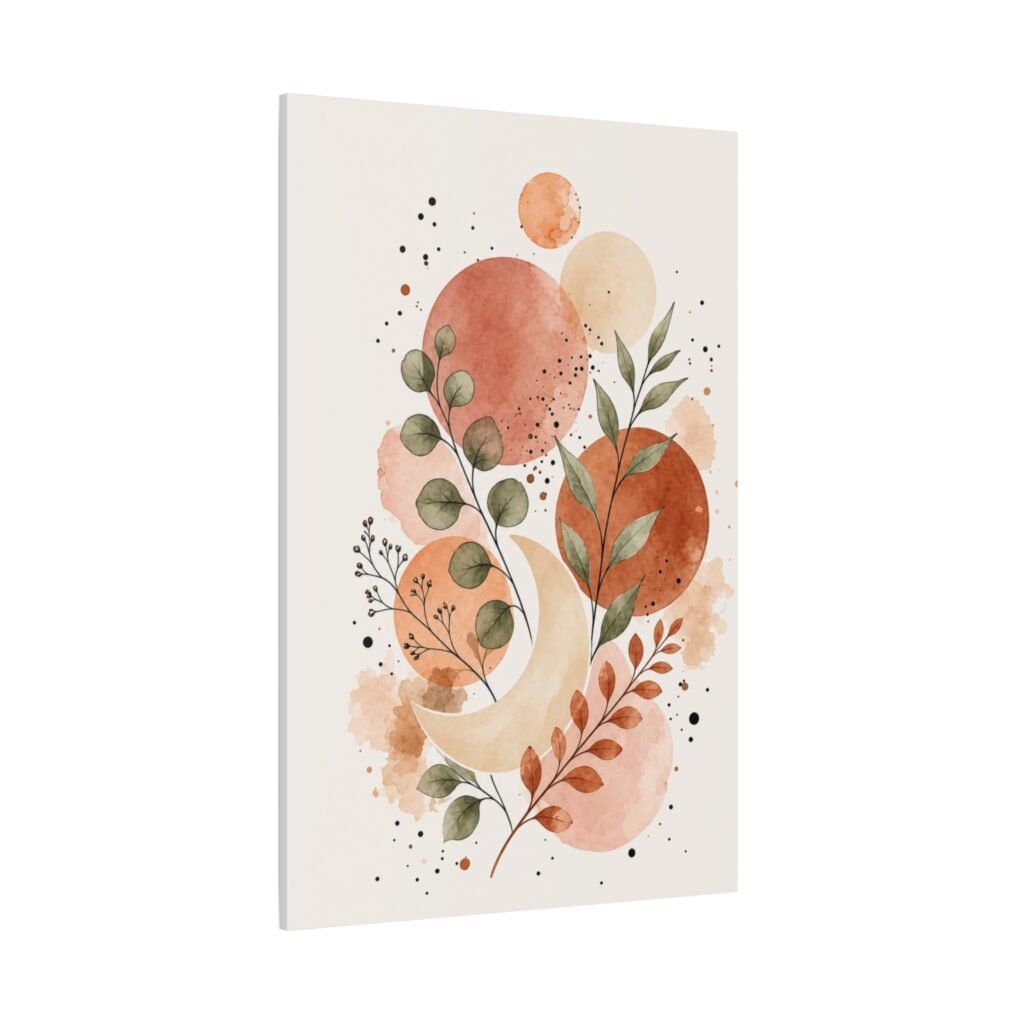 Boho Moon & Foliage Matte Canvas Wall Art