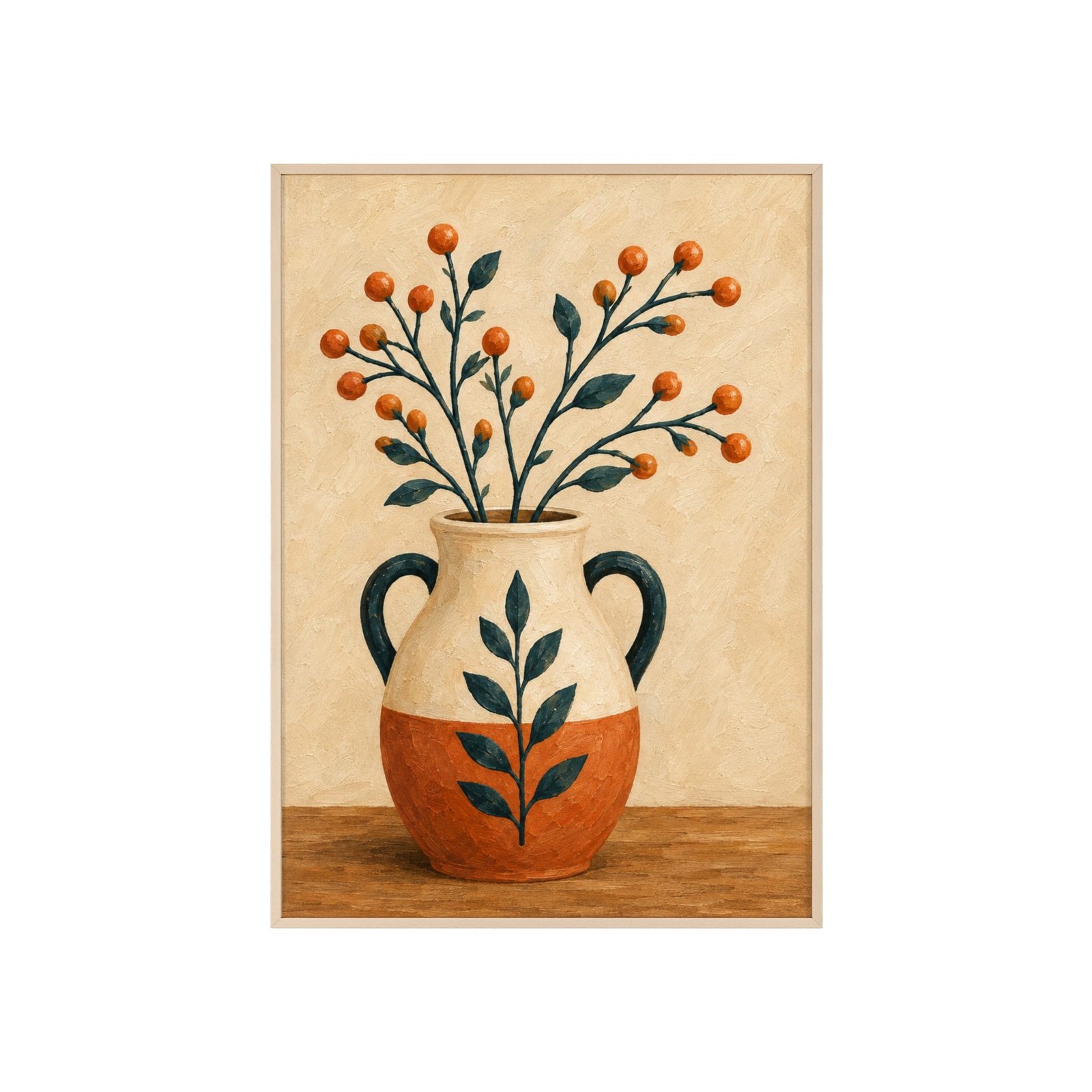 Botanical Vase Poster with Wooden Frame — Rustic Floral Wall Art Print - Image 1