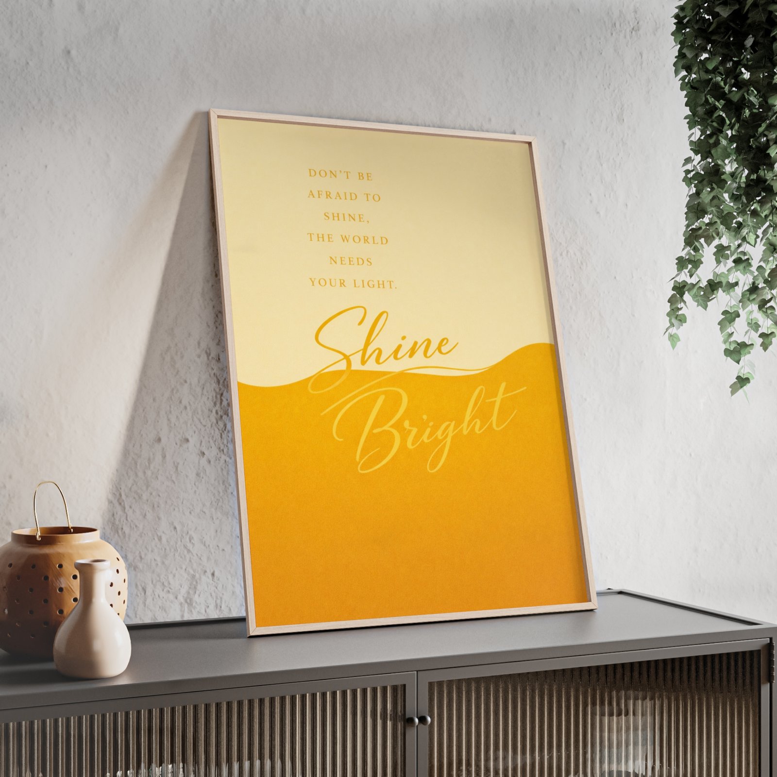 Shine Bright Motivational Poster with Wooden Frame — Yellow Inspirational Wall Art - Image 2