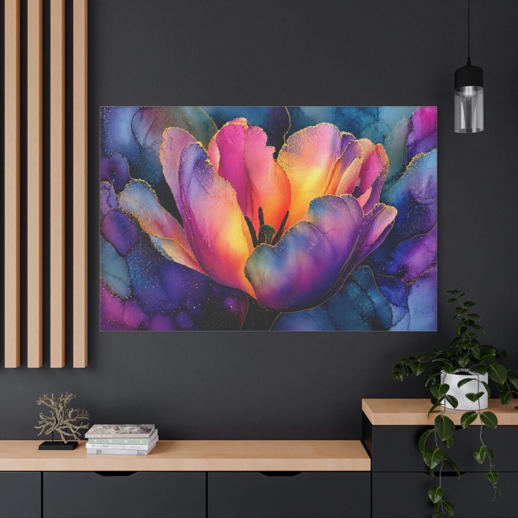 Vibrant Glowing Flower wallArt - Stretched Matte Floral Canvas Print