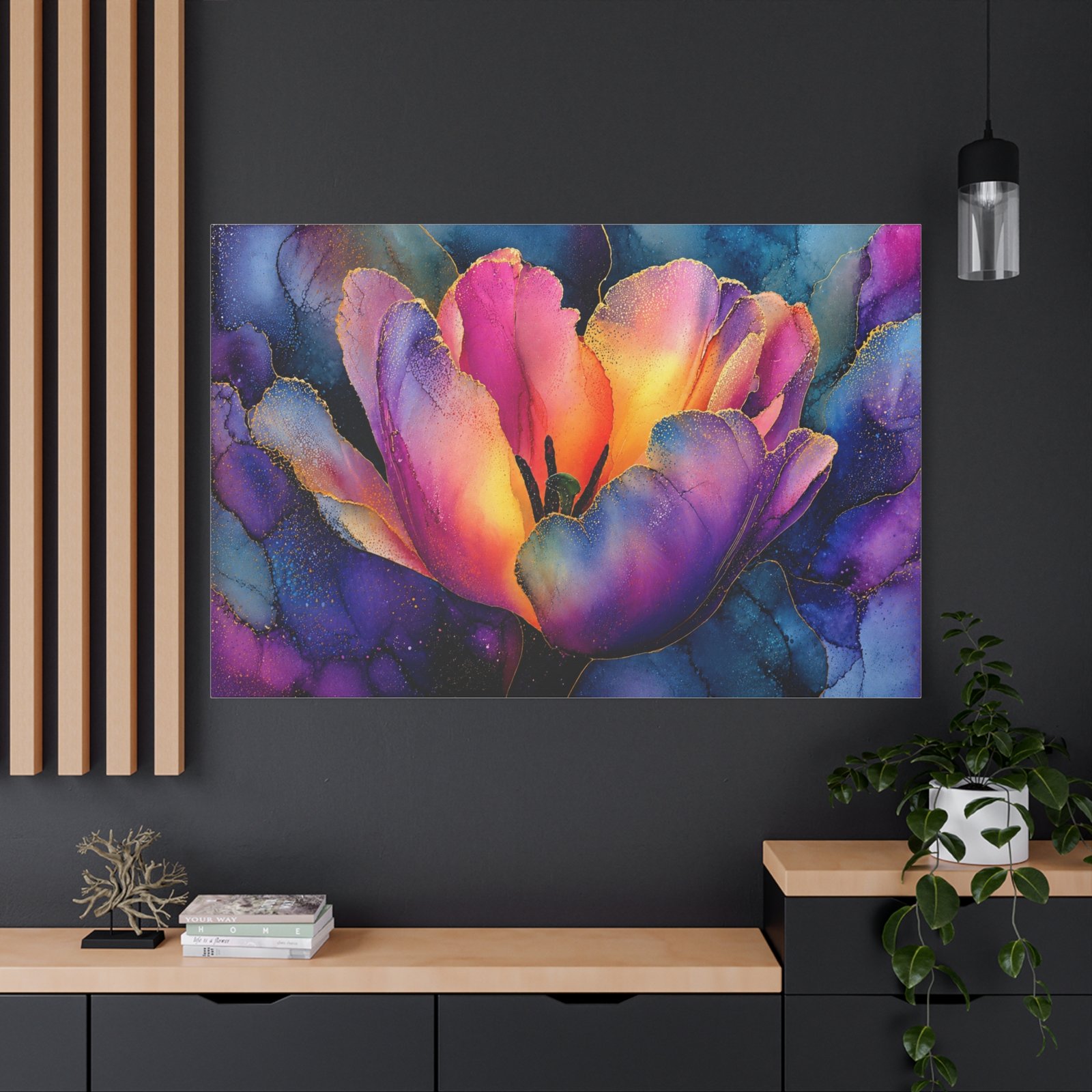 Vibrant Glowing Flower wallArt - Stretched Matte Floral Canvas Print - Image 4