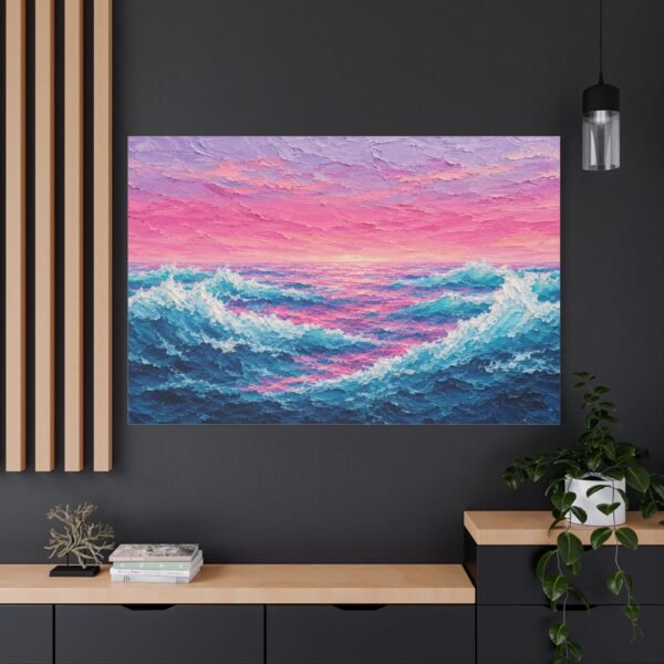 Ocean Sunset Canvas Wall Art — Pink & Teal Seascape Matte Stretched Canvas - Image 4