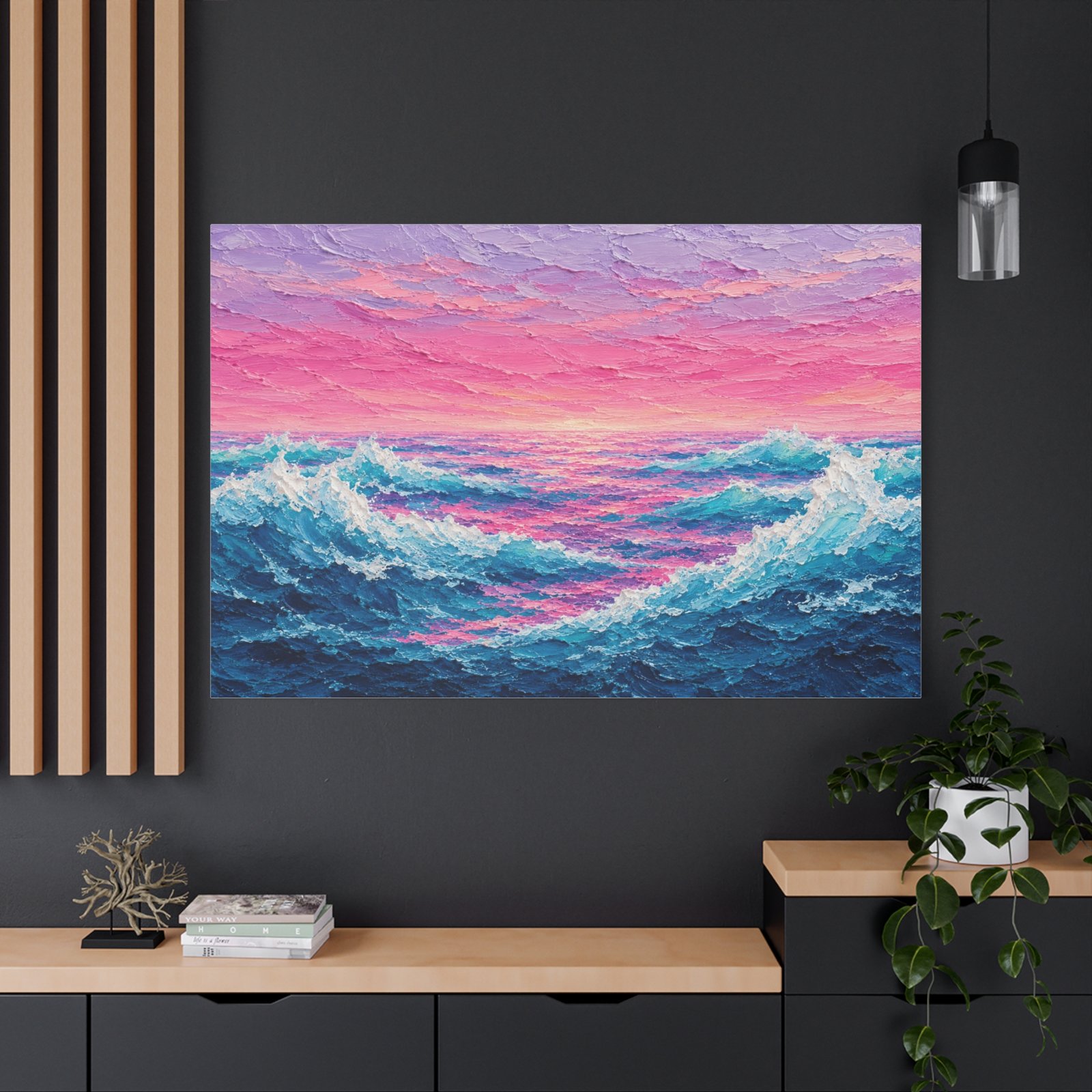 Ocean Sunset Canvas Wall Art — Pink & Teal Seascape Matte Stretched Canvas - Image 4