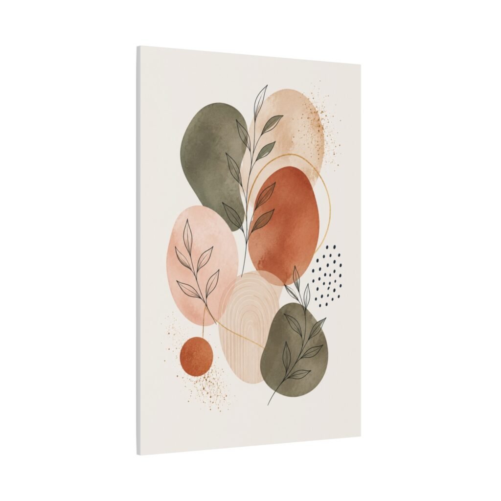 Abstract Botanical Canvas Wall Art – Earth Tone Minimalist Stretched Canvas