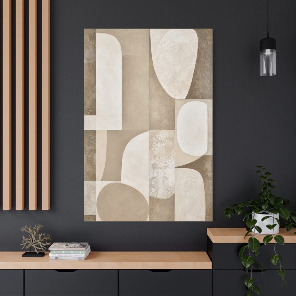 Neutral Abstract Geometric Canvas Print — Beige Modern Wall Art, Matte Stretched 1.25"