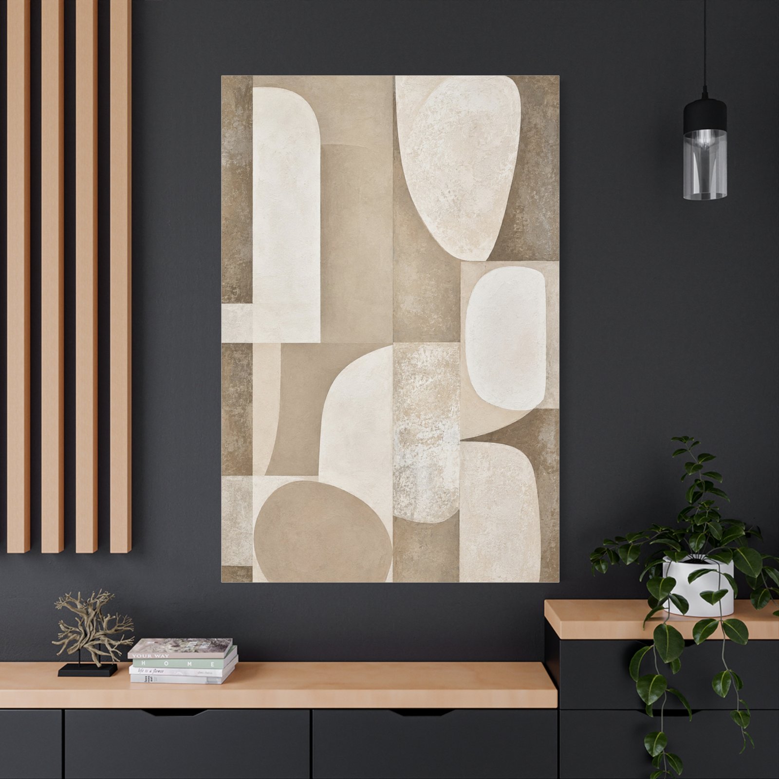 Neutral Abstract Geometric Canvas Print — Beige Modern Wall Art, Matte Stretched 1.25" - Image 4