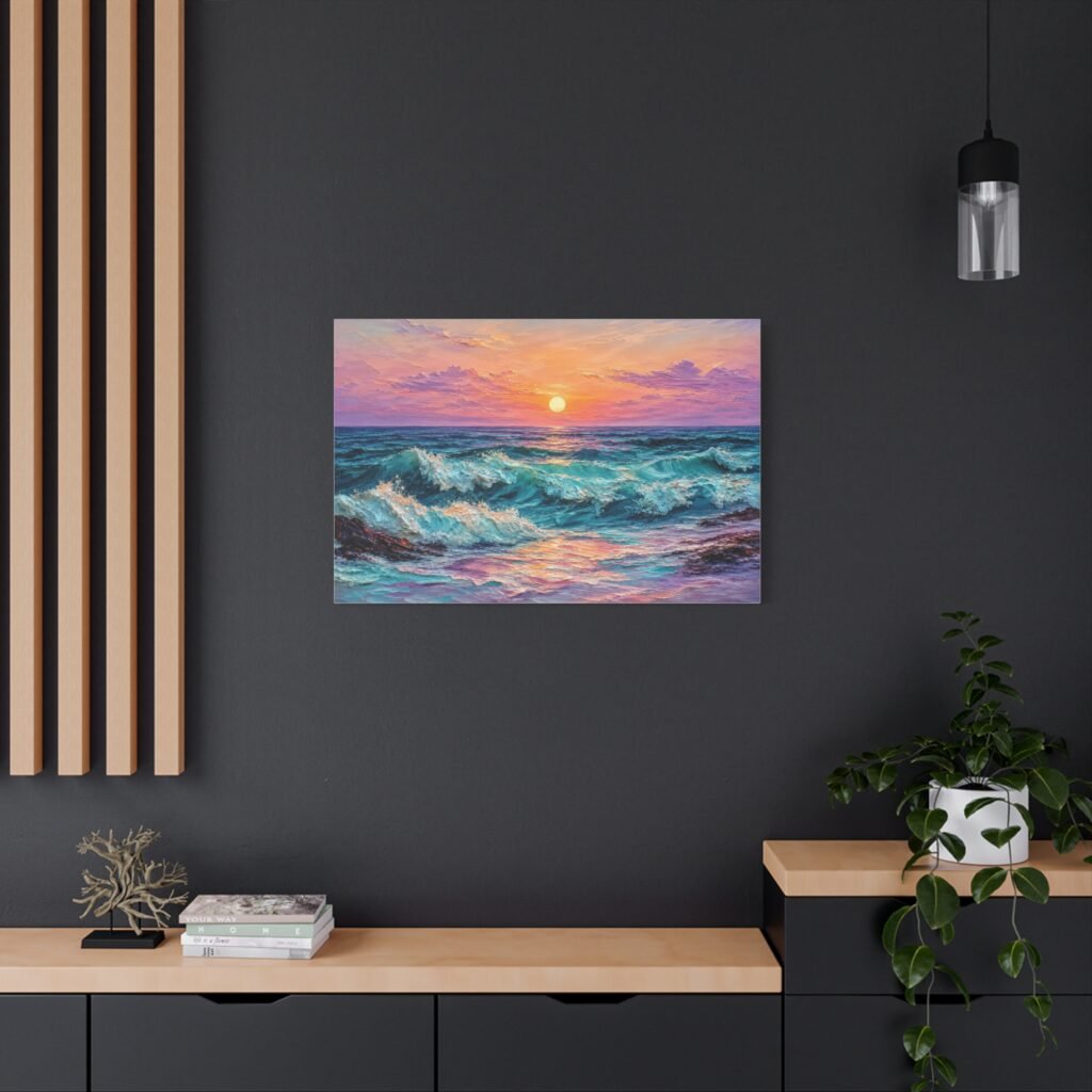 Sunset Ocean Waves Matte Canvas Print — Seaside Beach Wall Art