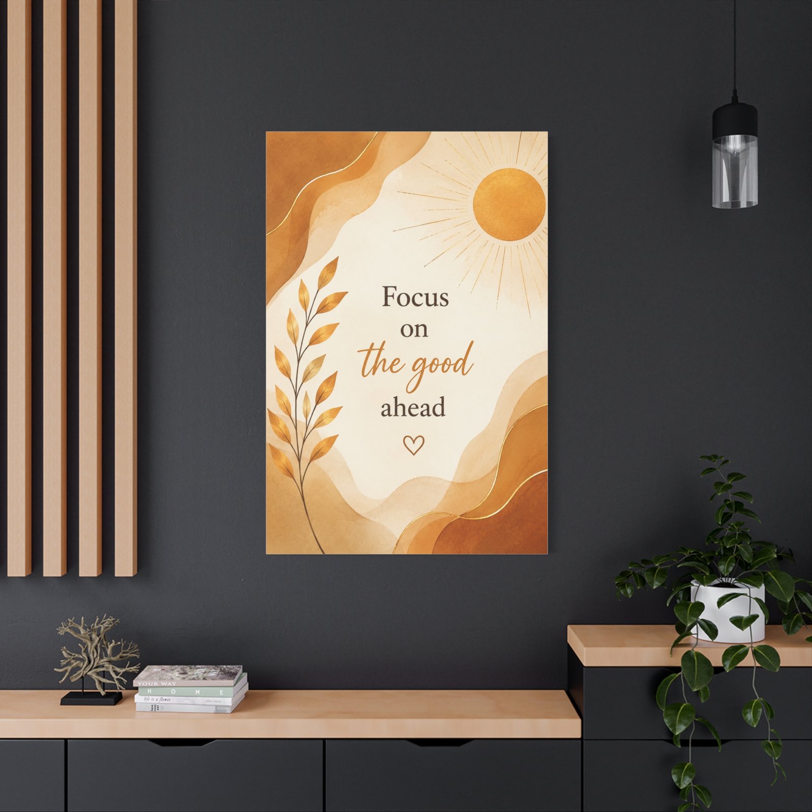 Inspirational Wall Art Canvas – "Focus on the Good Ahead" Sun & Leaf Print - Image 4