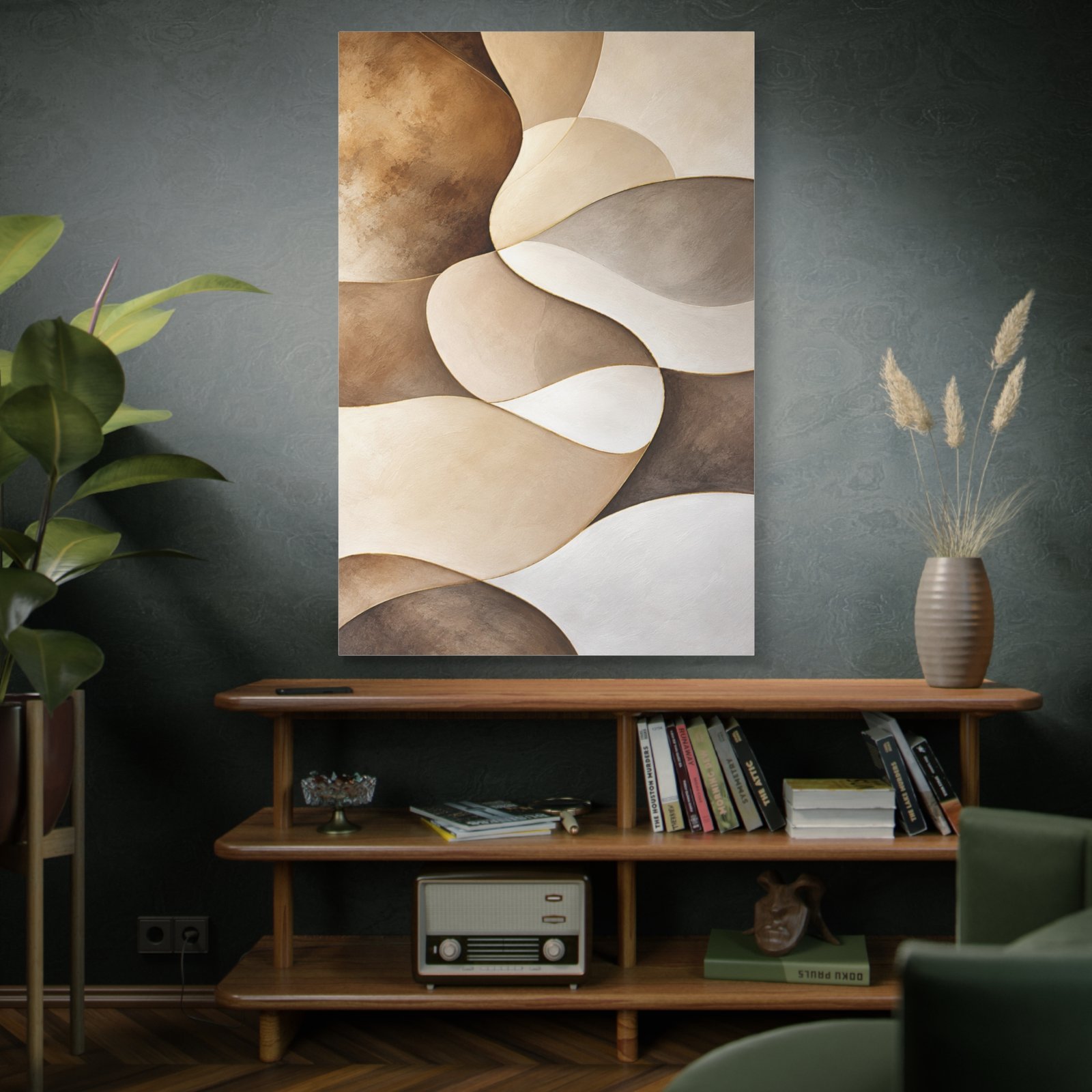 Abstract Neutral Tones Canvas Wall Art — Organic Wave Shapes - Image 5