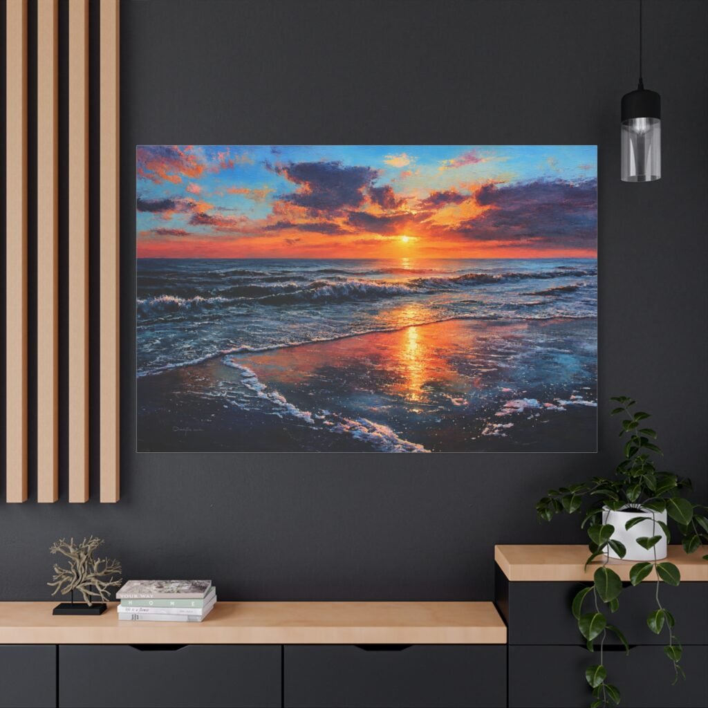 Sunset Beach Canvas Print — Stretched Matte Seascape Wall Art