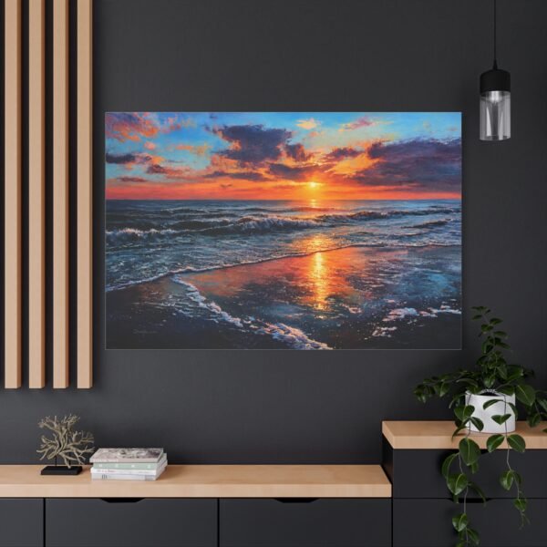 Sunset Beach Canvas Print — Stretched Matte Seascape Wall Art - Image 4
