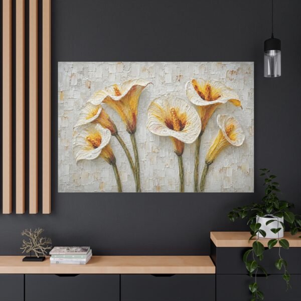 Calla Lily Textured Canvas Wall Art — Yellow White Floral Stretched Matte Print - Image 4