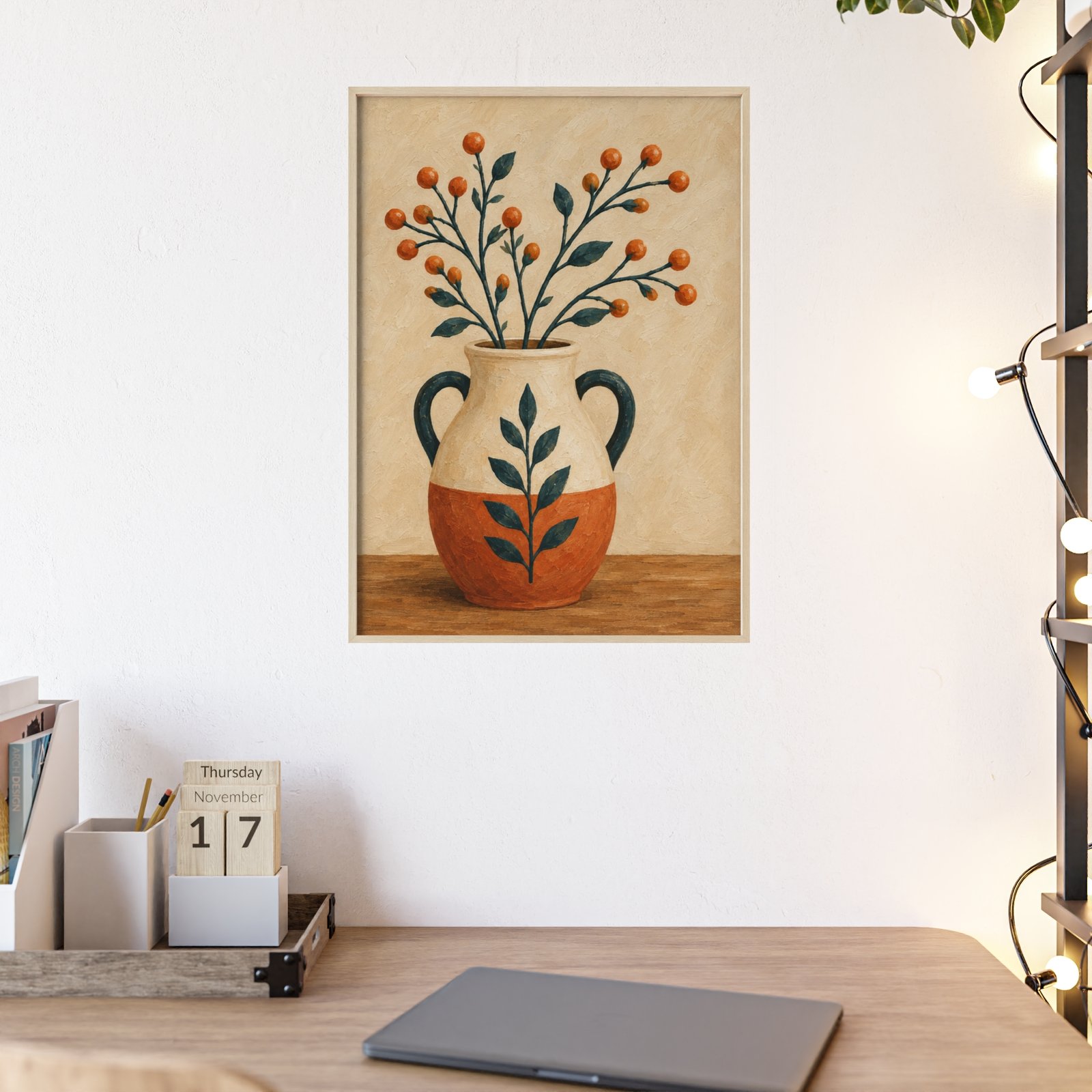Botanical Vase Poster with Wooden Frame — Rustic Floral Wall Art Print - Image 3