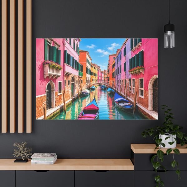 Venetian Canal Matte Canvas Wall Art — Colorful Venice Boat Print, Stretched 1.25" - Image 4