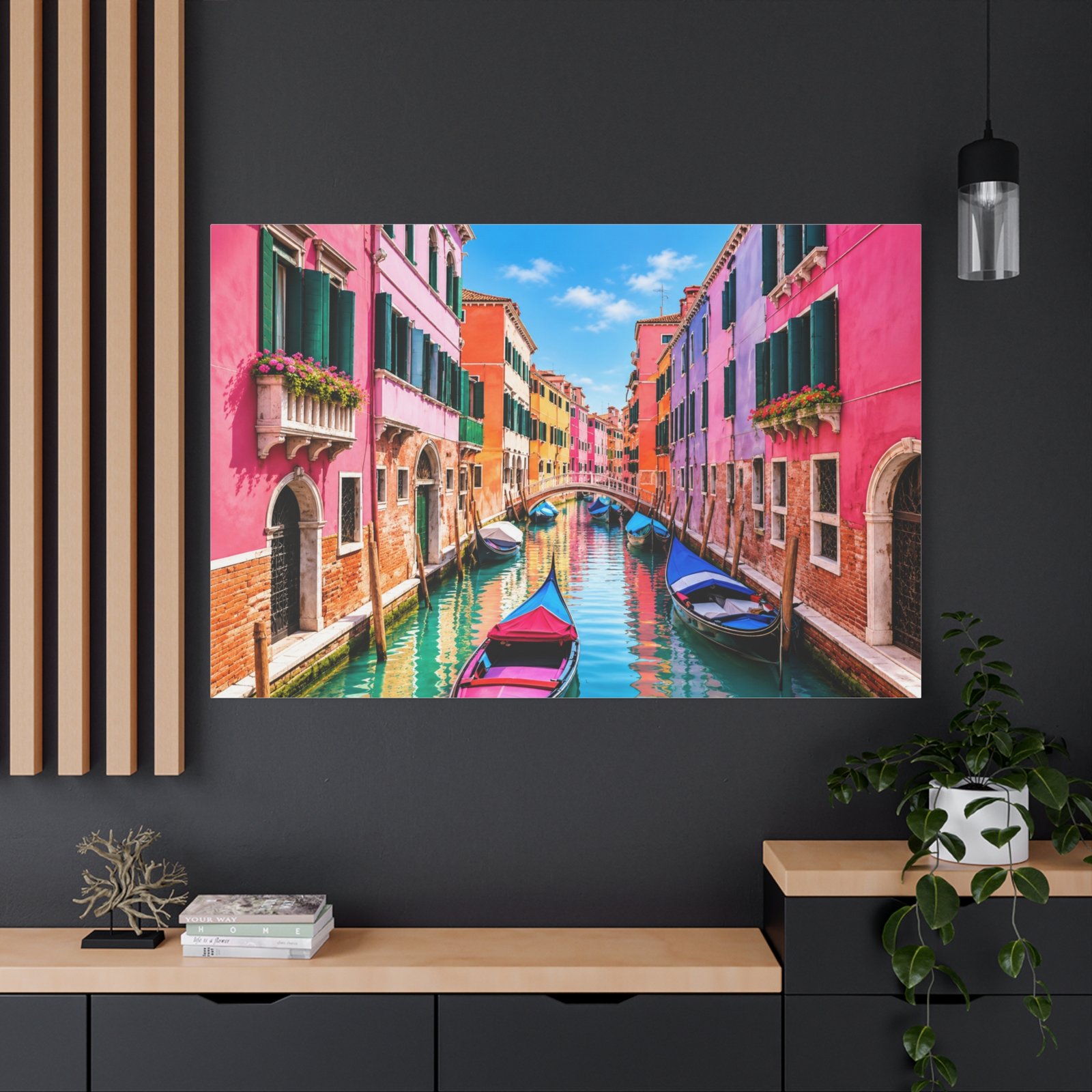 Venetian Canal Matte Canvas Wall Art — Colorful Venice Boat Print, Stretched 1.25" - Image 4