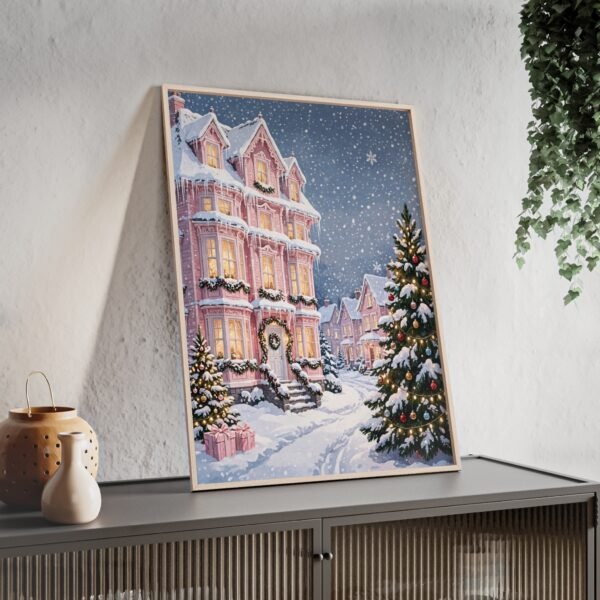 Christmas Snowy Victorian Street Poster with Wooden Frame - Image 3