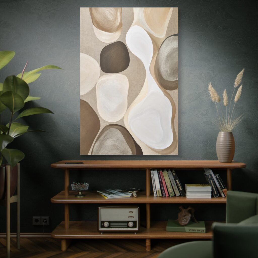 Neutral Abstract Canvas Wall Art – Beige & Brown Organic Shapes, Matte Stretched 1.25"