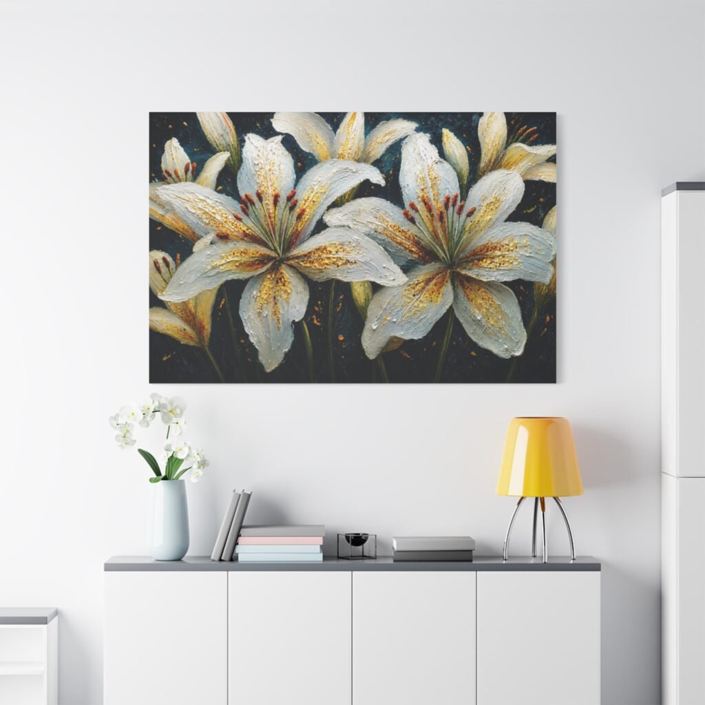 White Lily Floral Canvas Wall Art - Matte Stretched 1.25"