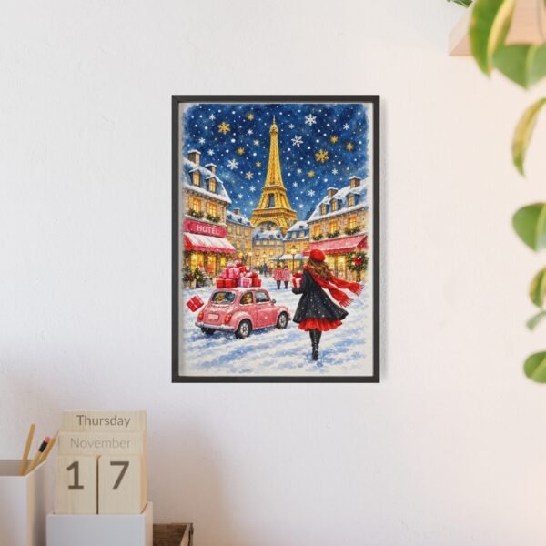 Paris Winter Holiday Poster with Wooden Frame — Eiffel Tower Christmas Street Scene - Image 80