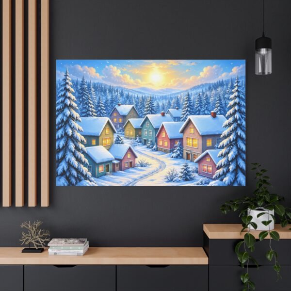 Winter Village Matte Canvas Wall Art — Snowy Cabin Holiday Landscape - Image 4