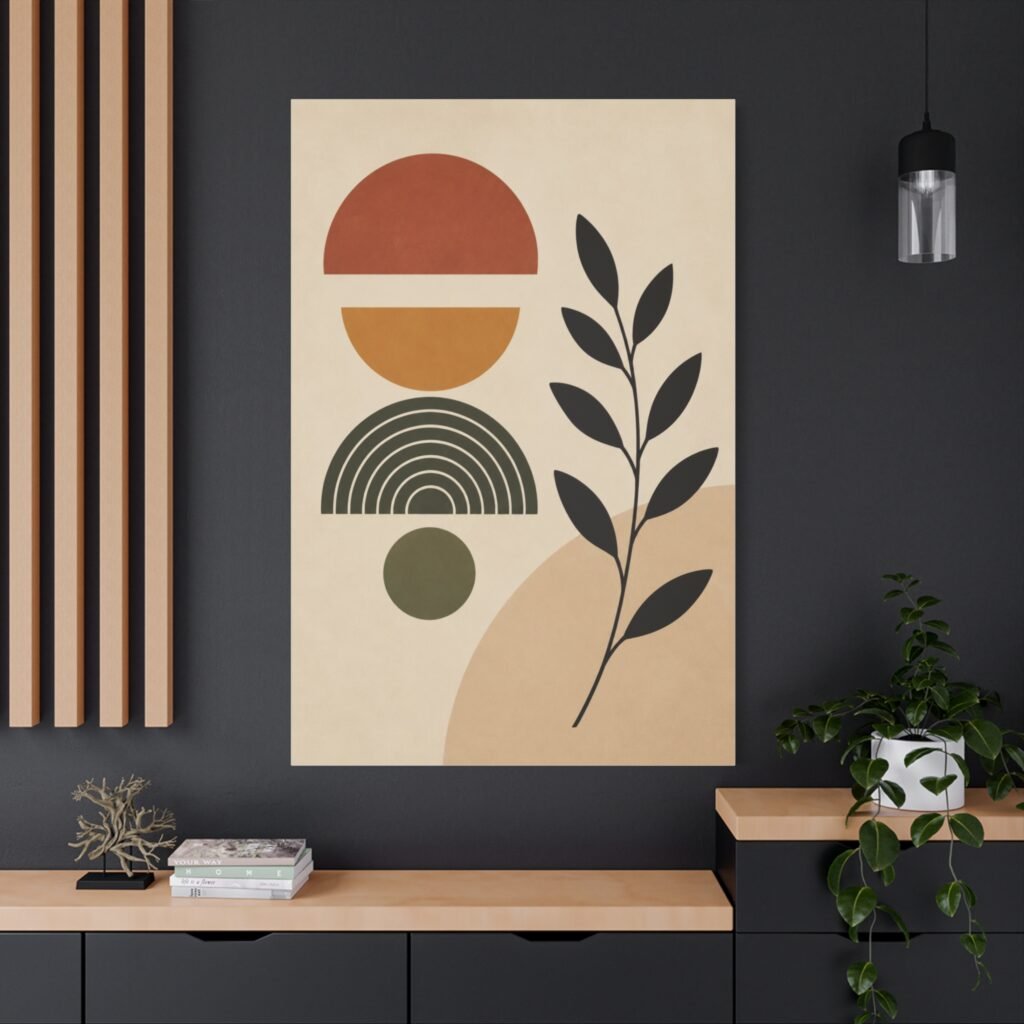 Abstract Botanical Canvas Wall Art — Mid-Century Geometric Print