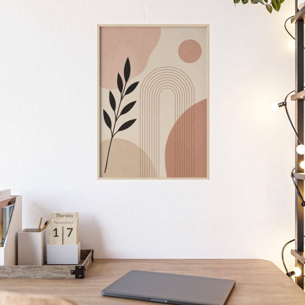 Abstract Boho Arch Poster with Wooden Frame — Minimalist Earth-Tone Wall Art