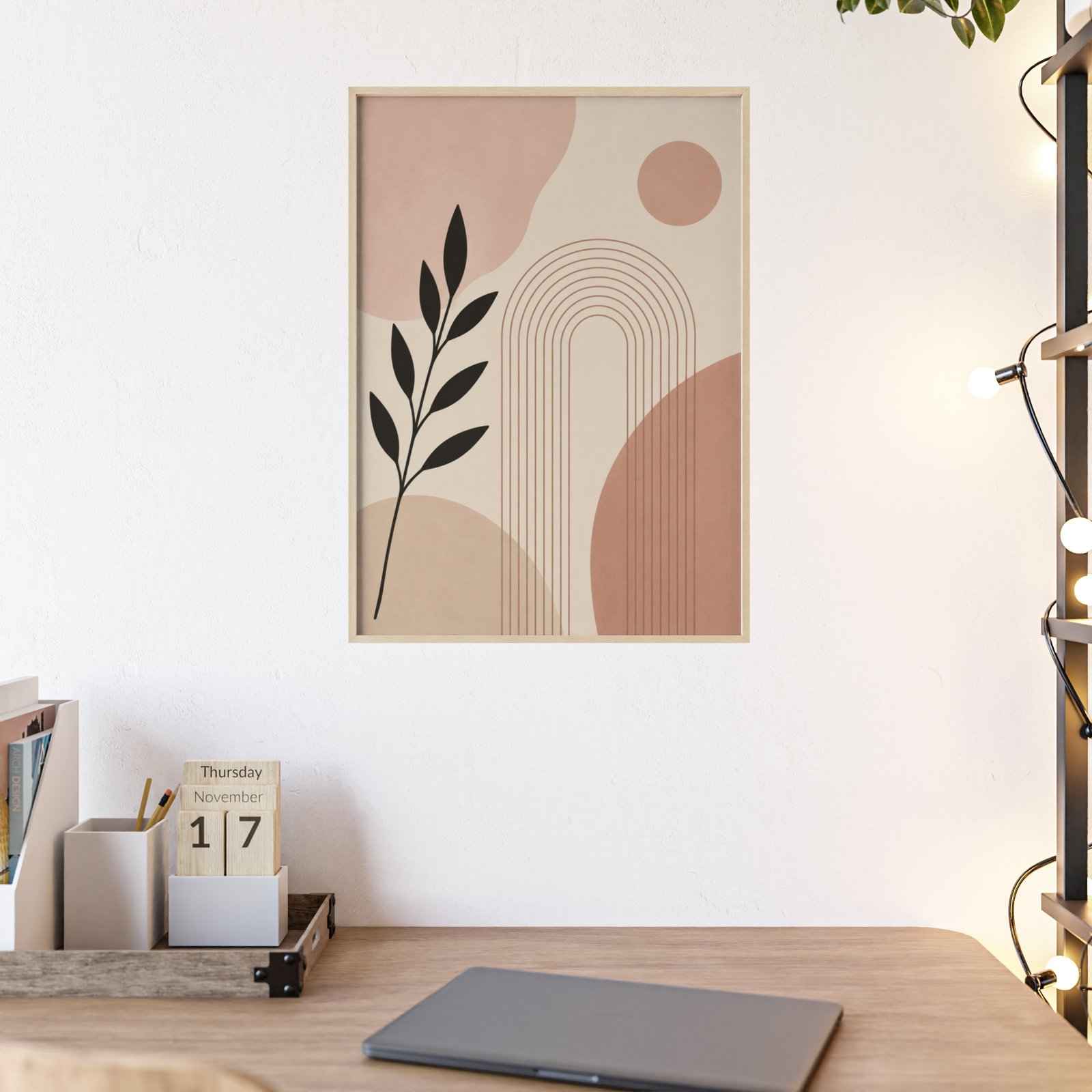 Abstract Boho Arch Poster with Wooden Frame — Minimalist Earth-Tone Wall Art - Image 3