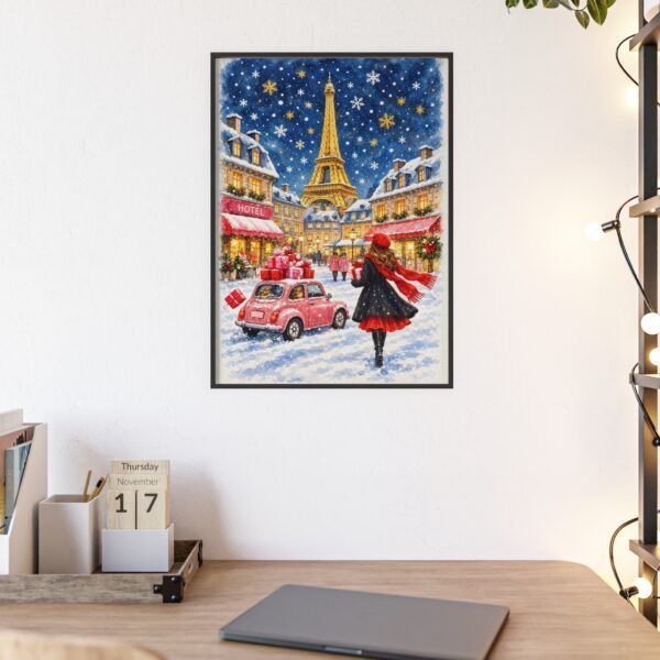Paris Winter Holiday Poster with Wooden Frame — Eiffel Tower Christmas Street Scene - Image 52