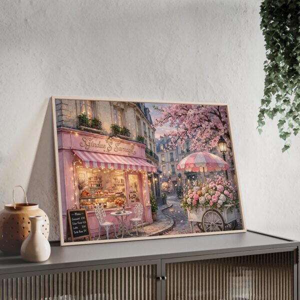 Framed Parisian Flower Shop Wall Art Poster — Floral Street Scene with Wooden Frame - Image 3