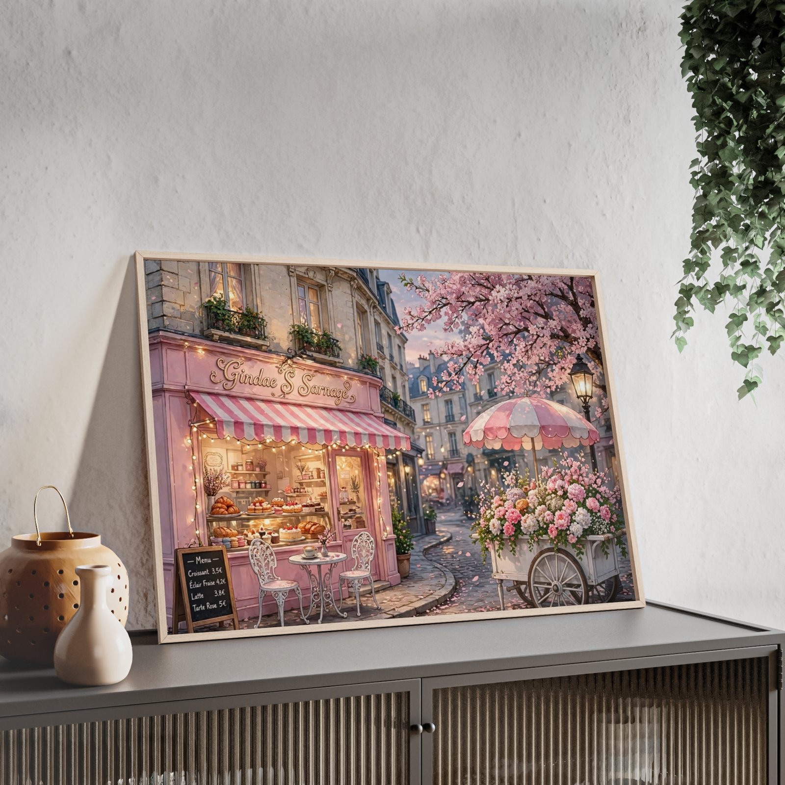 Framed Parisian Flower Shop Wall Art Poster — Floral Street Scene with Wooden Frame - Image 3
