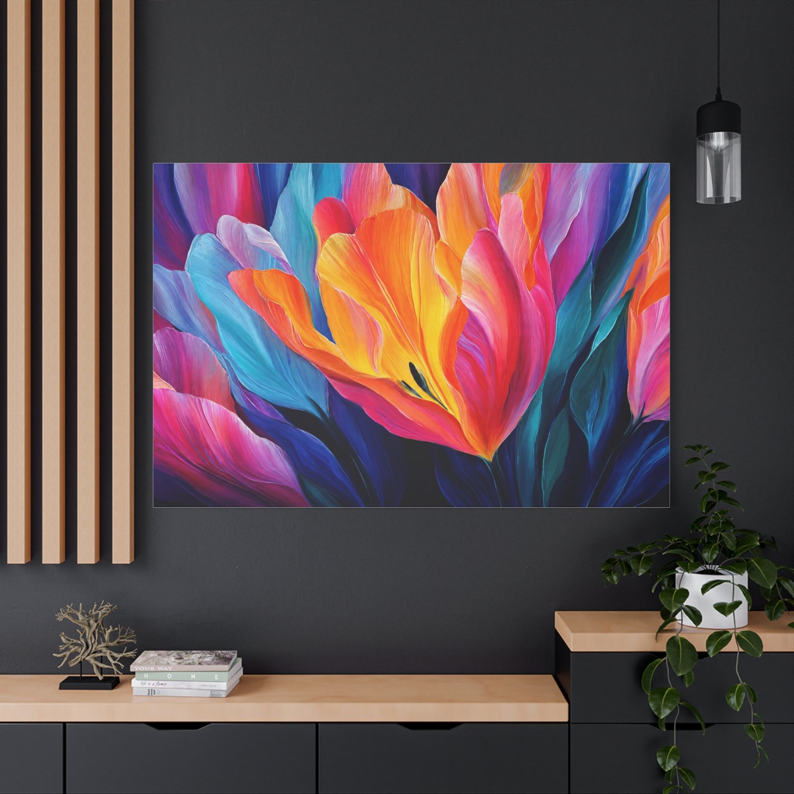 Vibrant Abstract Floral Matte Canvas Print — Colorful Petal Wall Art (Stretched) - Image 4