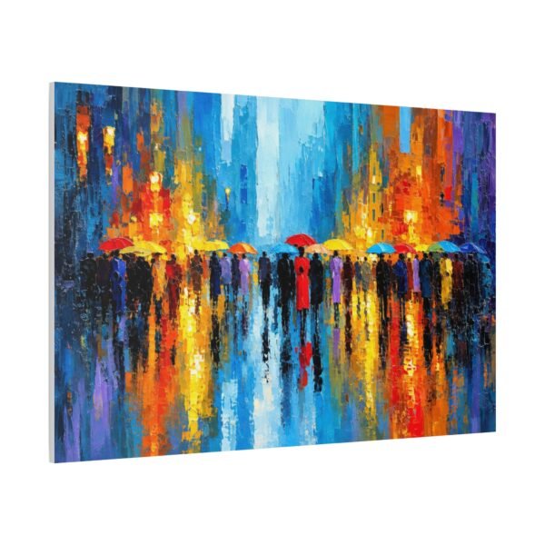 Colorful City Rainscape Matte Canvas Print — Abstract Umbrella Reflection Wall Art - Image 2