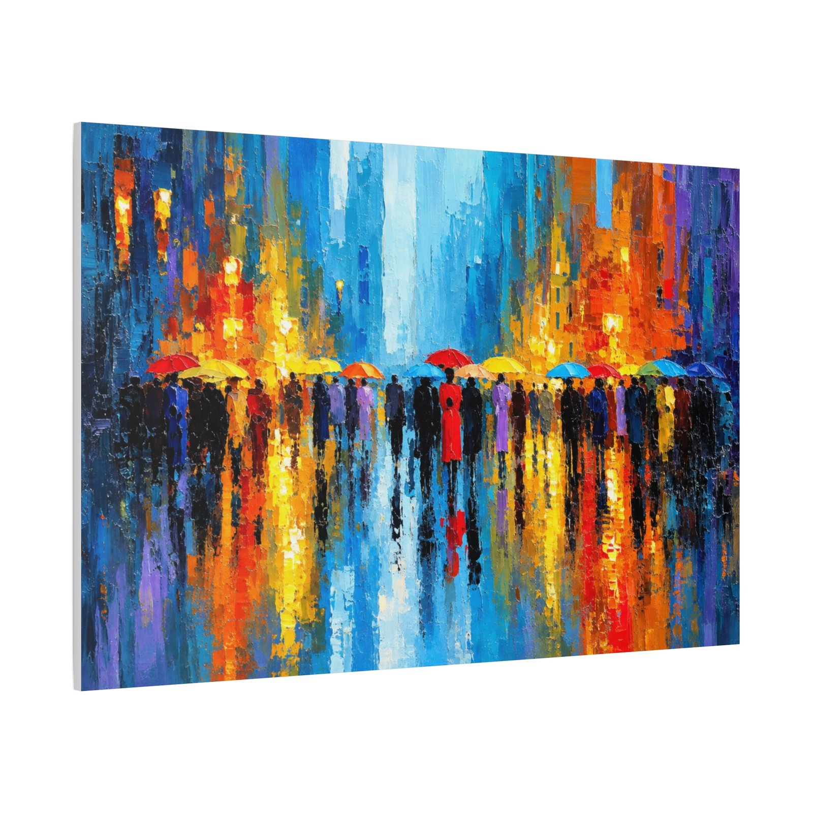 Colorful City Rainscape Matte Canvas Print — Abstract Umbrella Reflection Wall Art - Image 2