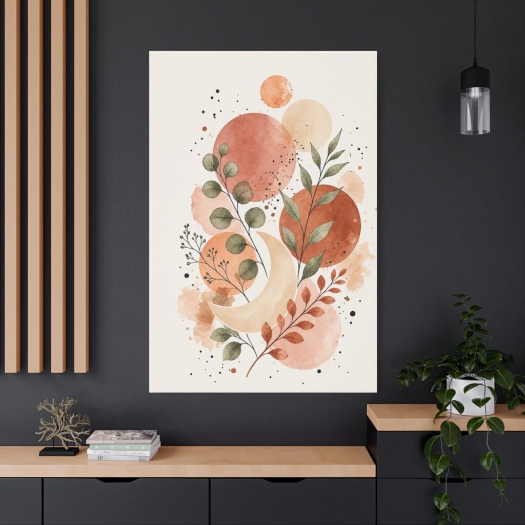 Boho Moon & Foliage Matte Canvas Wall Art