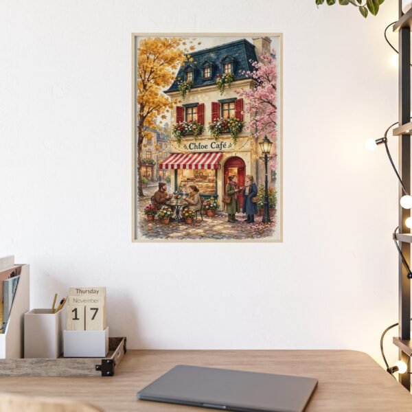 Café Street Scene Poster with Wooden Frame — Chloe Café Parisian Wall Art - Image 2