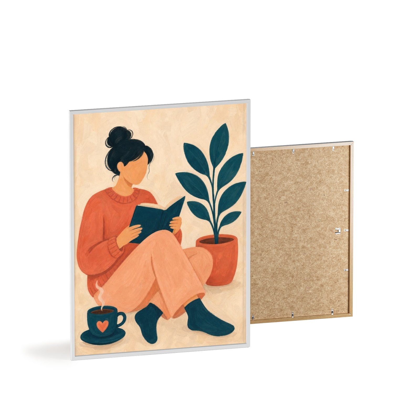 Cozy Reading Poster with Wooden Frame — Woman Reading Illustration Wall Art - Image 4