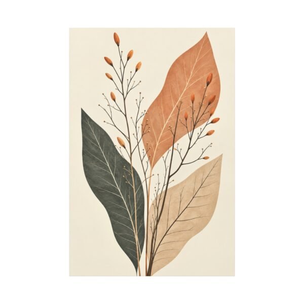 Botanical Minimalist Canvas Wall Art — Earth Tone Leaf Print (Matte Stretched) - Image 2