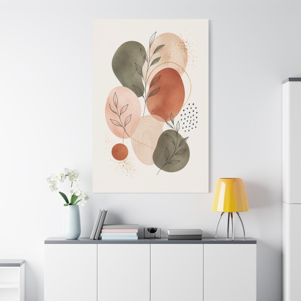 Abstract Botanical Canvas Wall Art – Earth Tone Minimalist Stretched Canvas