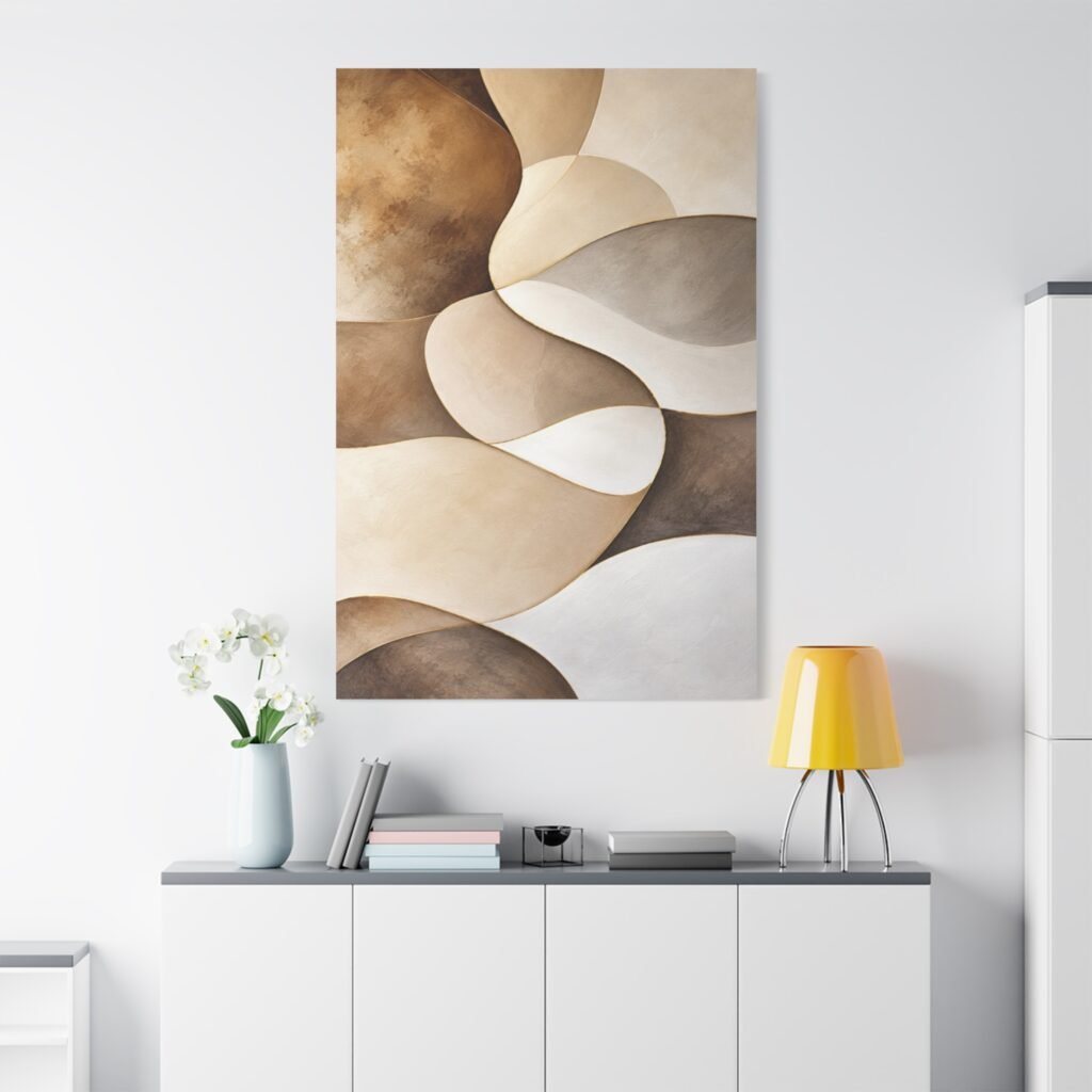 Abstract Neutral Tones Canvas Wall Art — Organic Wave Shapes