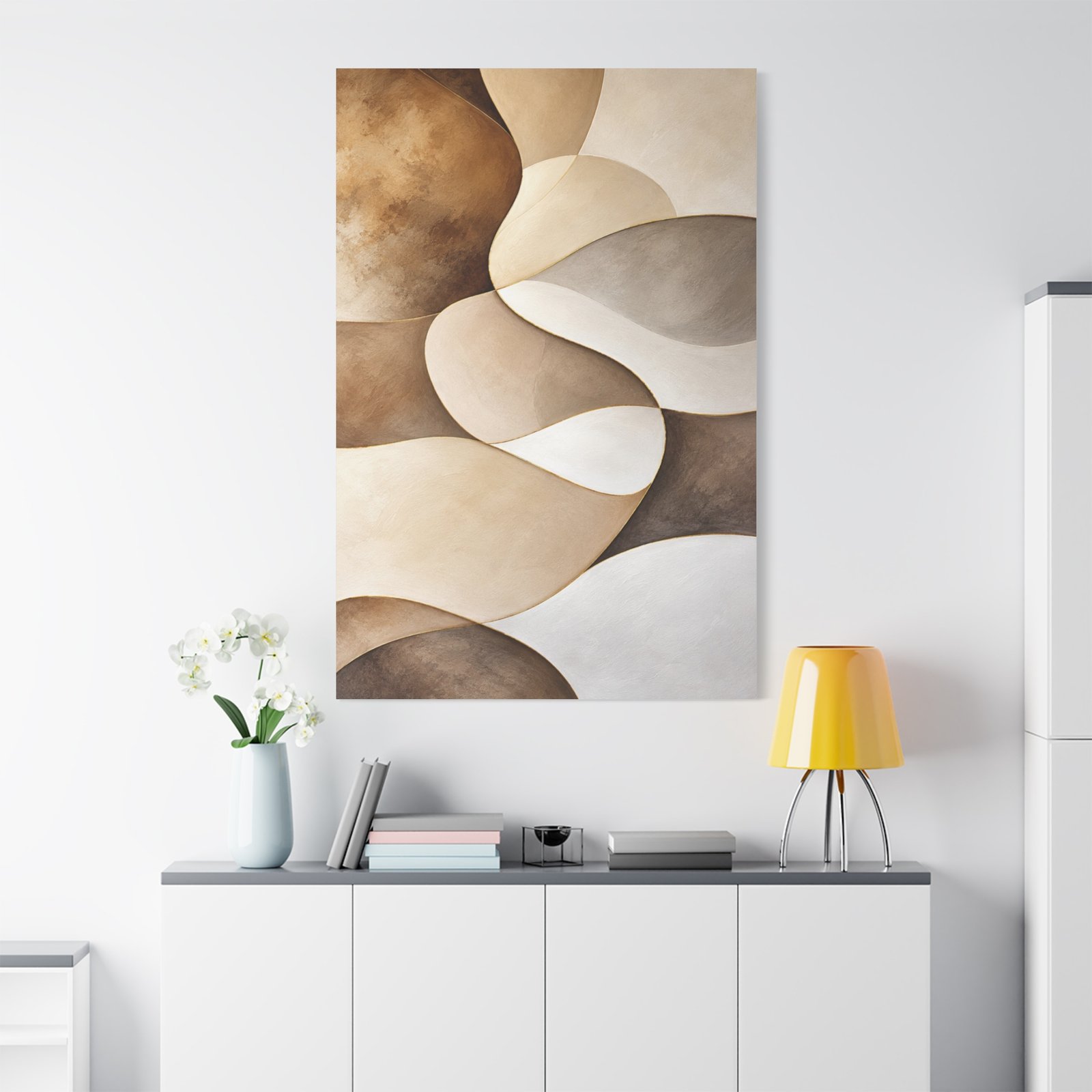 Abstract Neutral Tones Canvas Wall Art — Organic Wave Shapes - Image 1